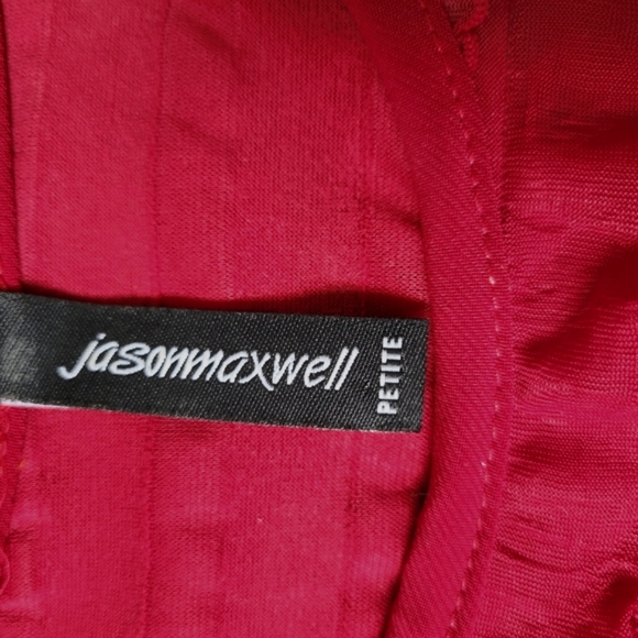 NWOT jason maxwell Stretchy Burgundy Red Ruffle Short Sleeve Blouse Size M Petit - Picture 8 of 11